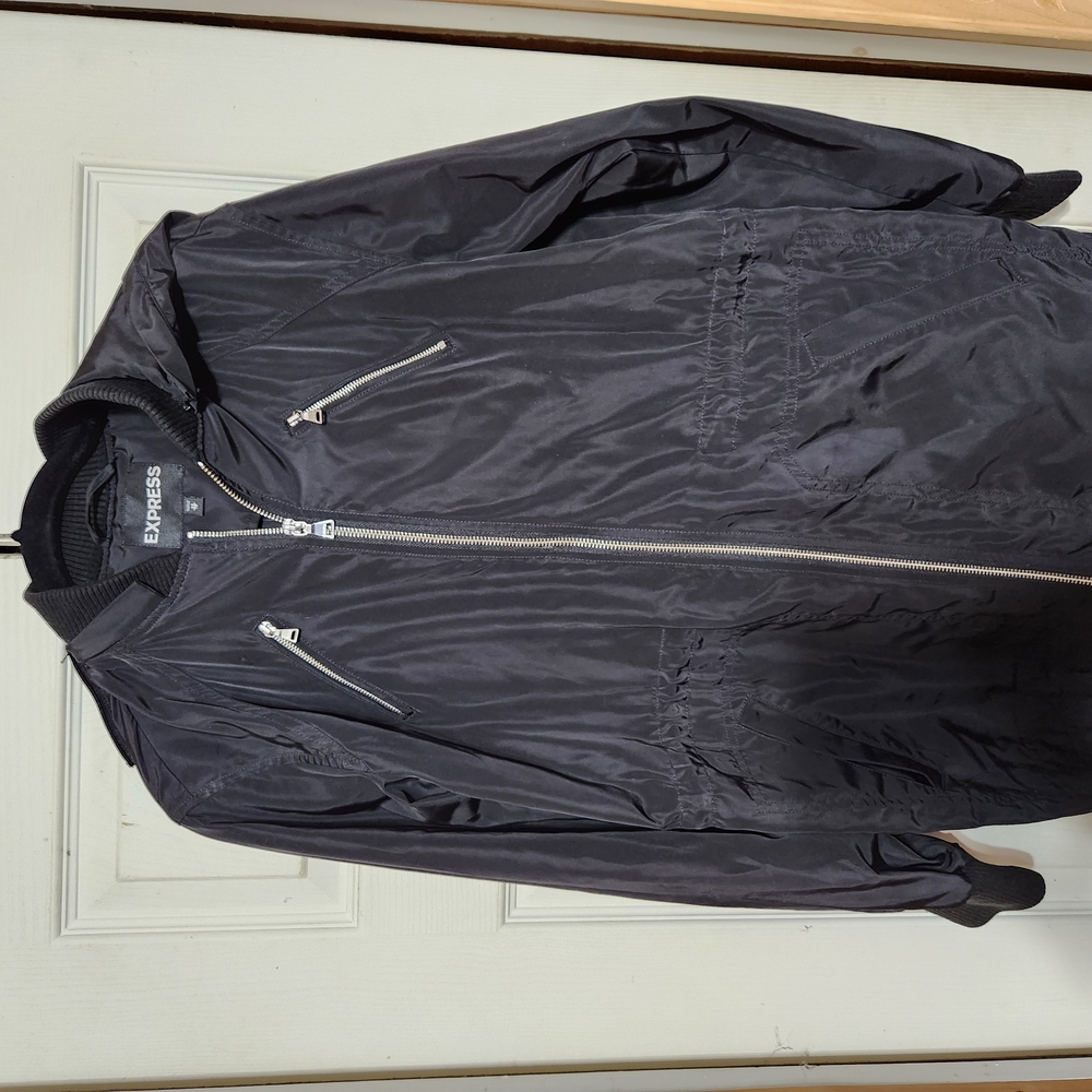 Express Black Windbreaker Jacket with White Trim - Picture 2 of 12